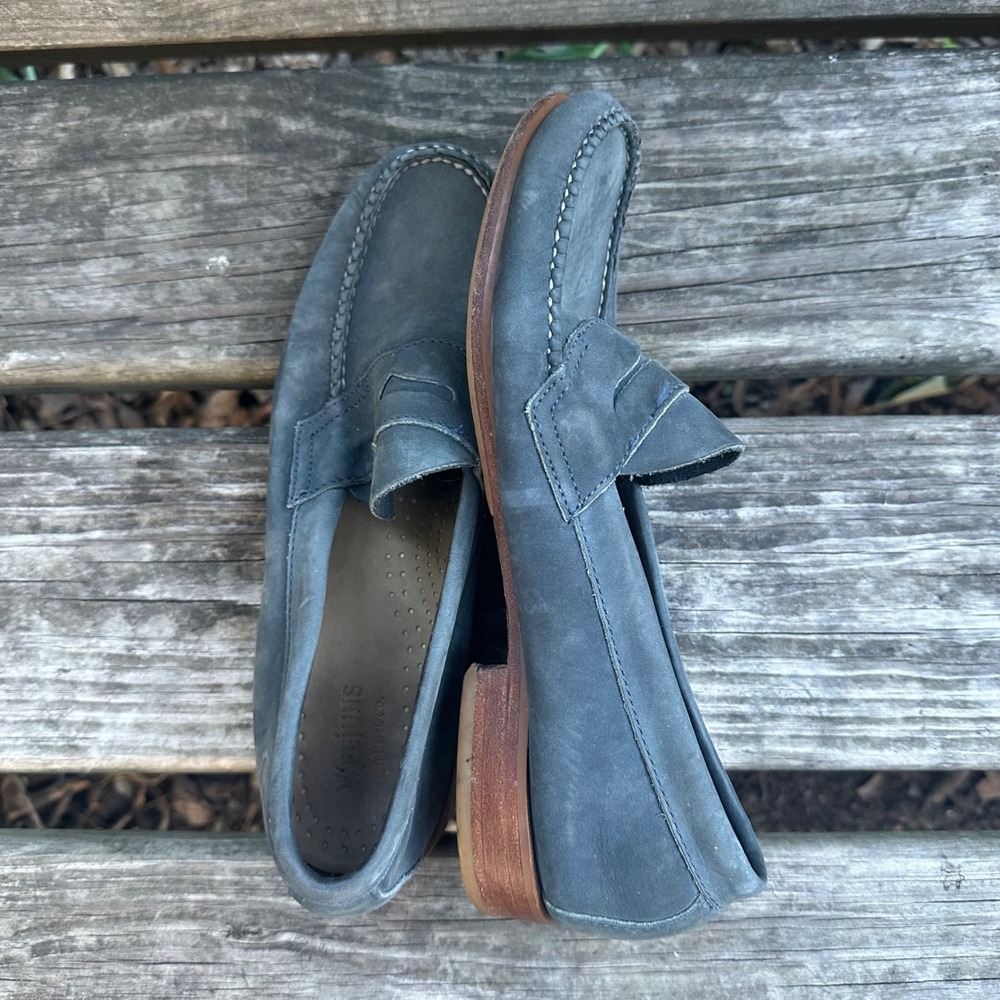 GH Bass Weejuns Slate Blue Nubuck Leather Penny Loafers Handmade Men's Sz 8D - Picture 5 of 10